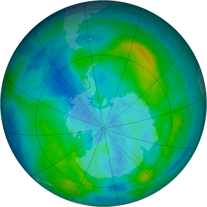 Antarctic ozone map for 20 March 1992
